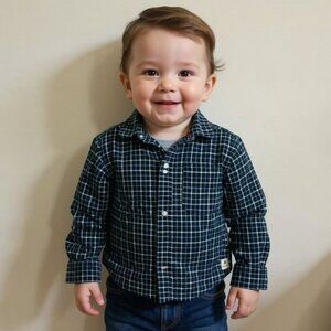Baby Gap Plaid Button Down Long Sleeve Shirt in blue & yellow size 12-18 months